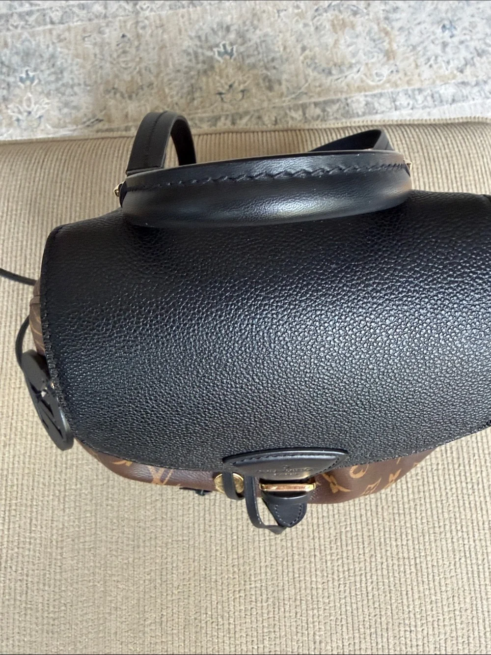 Louis Vuitton Brown Monogram Canvas Backpack with Black Flap and Red Interior
